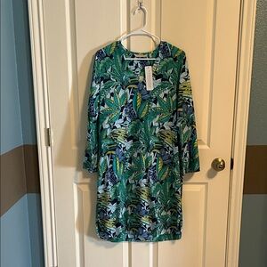 Soft Surroundings Leafy Green and Blue Dress